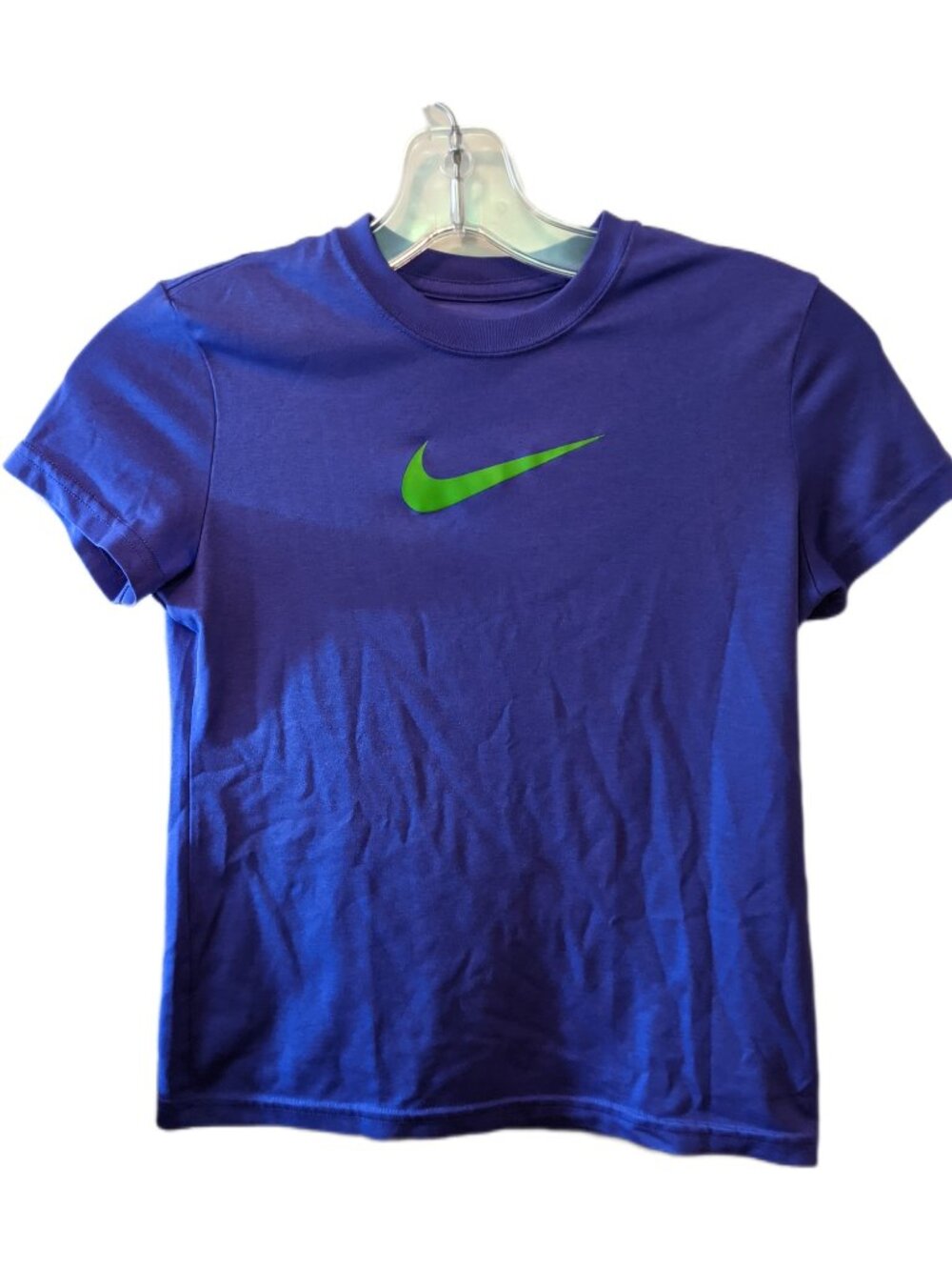 Nike Girls Purple & Neon Lime Green Swoosh Dri-FIT Performance Sporty T-Shirt M